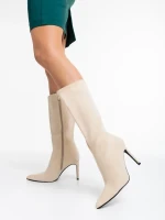 Ernestine bézs női csizma textil anyagból
