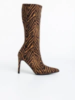 Ernestine bézs és fekete női csizma textil anyagból