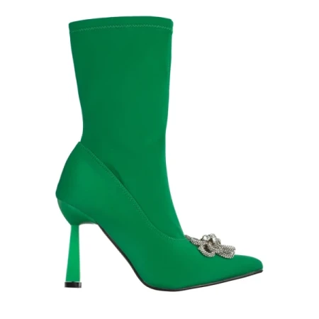 Yarely zöld női bokacsizma, textil anyagból készült