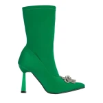 Yarely zöld női bokacsizma, textil anyagból készült