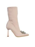 Yarely bézs női bokacsizma, textil anyagból készült