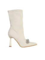 Pamelyn bézs női bokacsizma, textil anyagból készült