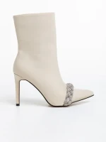 Zinaida bézs női bokacsizma textil anyagból