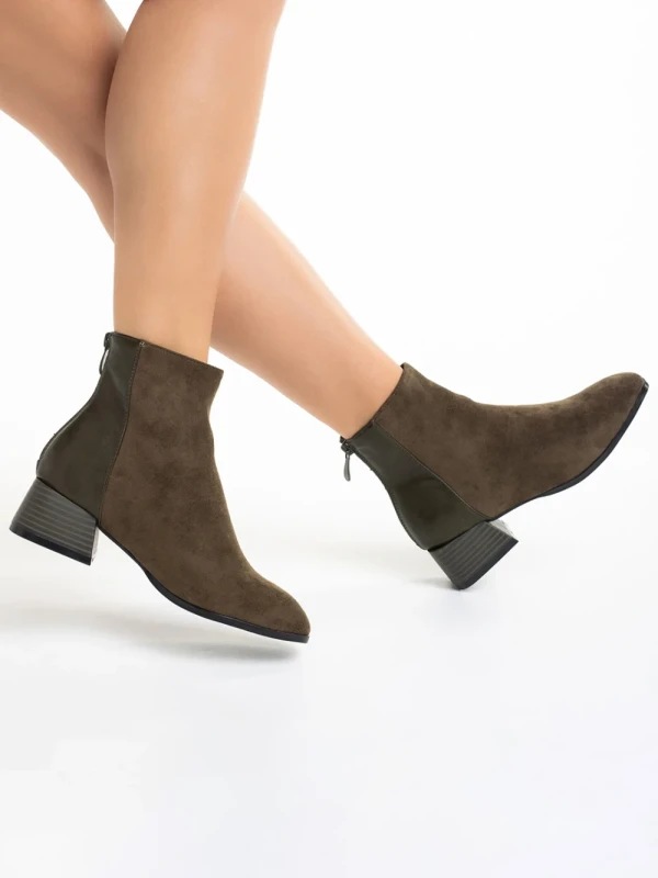 Angeline ökológiai bőrből és  velúrból készült zöld női bokacsizma