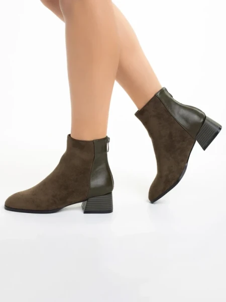 Angeline ökológiai bőrből és  velúrból készült zöld női bokacsizma