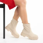 Chiara  ökológiai bőrből és textil anyagból készült bézs színű női bokacsizma