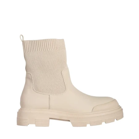 Chiara  ökológiai bőrből és textil anyagból készült bézs színű női bokacsizma