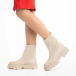 Chiara  ökológiai bőrből és textil anyagból készült bézs színű női bokacsizma