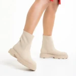 Chiara  ökológiai bőrből és textil anyagból készült bézs színű női bokacsizma