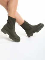 Chiara ökológiai bőrből és textil anyagból készült zöld  női bokacsizma