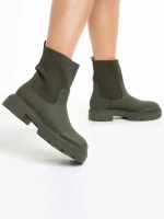 Chiara ökológiai bőrből és textil anyagból készült zöld  női bokacsizma