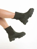 Chiara ökológiai bőrből és textil anyagból készült zöld  női bokacsizma