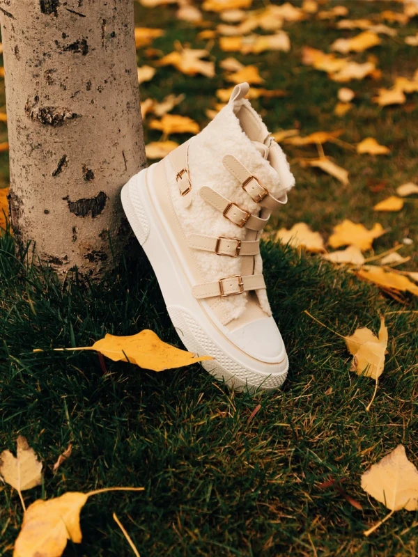 Meldona bézs női bakancs textil anyagból