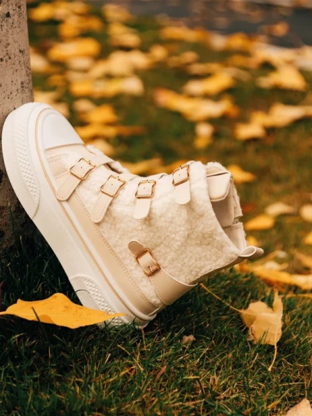 Meldona bézs női bakancs textil anyagból