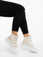 Meldona bézs női bakancs textil anyagból