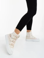 Meldona bézs női bakancs textil anyagból