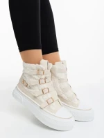 Meldona bézs női bakancs textil anyagból