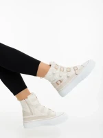 Meldona bézs női bakancs textil anyagból