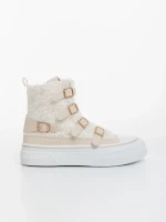 Meldona bézs női bakancs textil anyagból