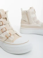 Meldona bézs női bakancs textil anyagból