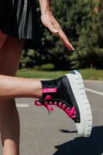 Marafino fekete és rózsaszin női tornacipő textil anyagból