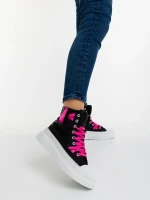 Marafino fekete és rózsaszin női tornacipő textil anyagból