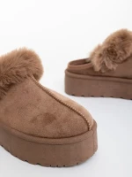 Temaria sötét bézs női papucs textil anyagból