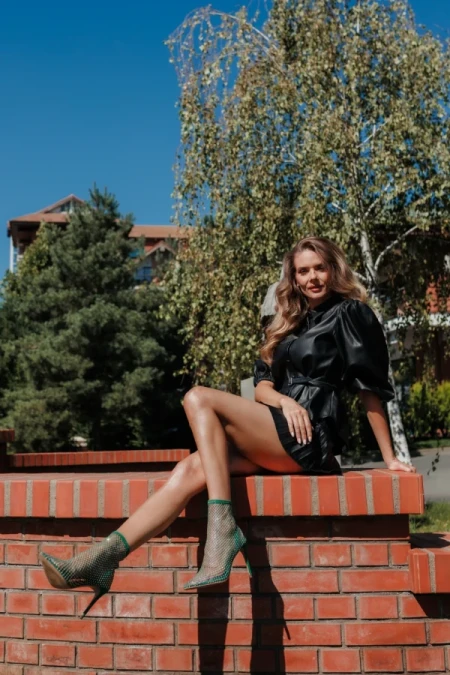 Oleta zöld női bokacsizma textil anyagból