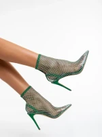 Oleta zöld női bokacsizma textil anyagból