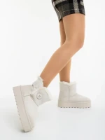 Andara világos bézs női csizma textil anyagból