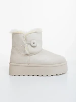 Andara világos bézs női csizma textil anyagból