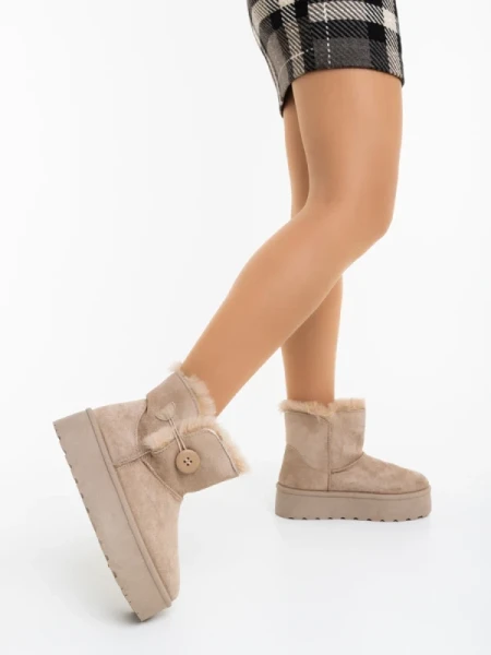 Andara bézs női csizma textil anyagból