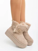 Andara bézs női csizma textil anyagból
