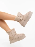 Andara bézs női csizma textil anyagból