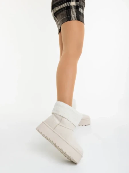 Deraza világos bézs női csizma textil anyagból