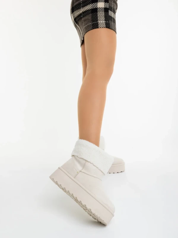 Deraza világos bézs női csizma textil anyagból