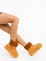 Deraza tevebarna női csizma textil anyagból