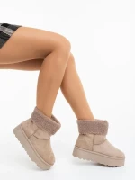 Deraza bézs női csizma textil anyagból