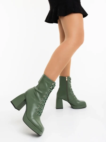 Wilfreda zöld női magassarkú bokacsizma ökológiai bőrből