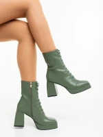 Wilfreda zöld női magassarkú bokacsizma ökológiai bőrből