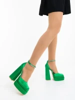 Arcania zöld női magassarkú cipő textil anyagból