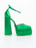 Arcania zöld női magassarkú cipő textil anyagból