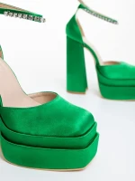 Arcania zöld női magassarkú cipő textil anyagból