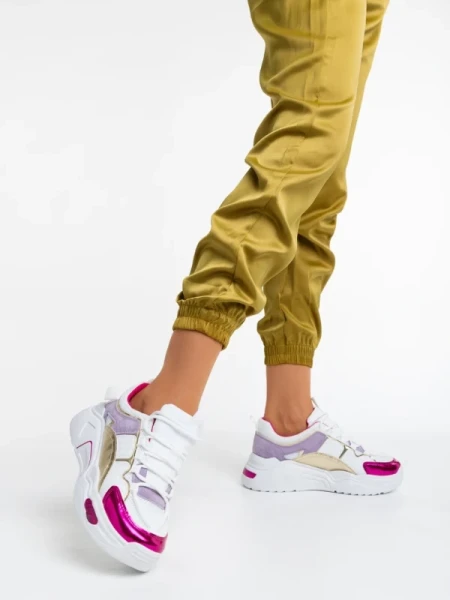 Reena fehér és fukszia női sport cipő ökológiai bőrből és textil anyagból