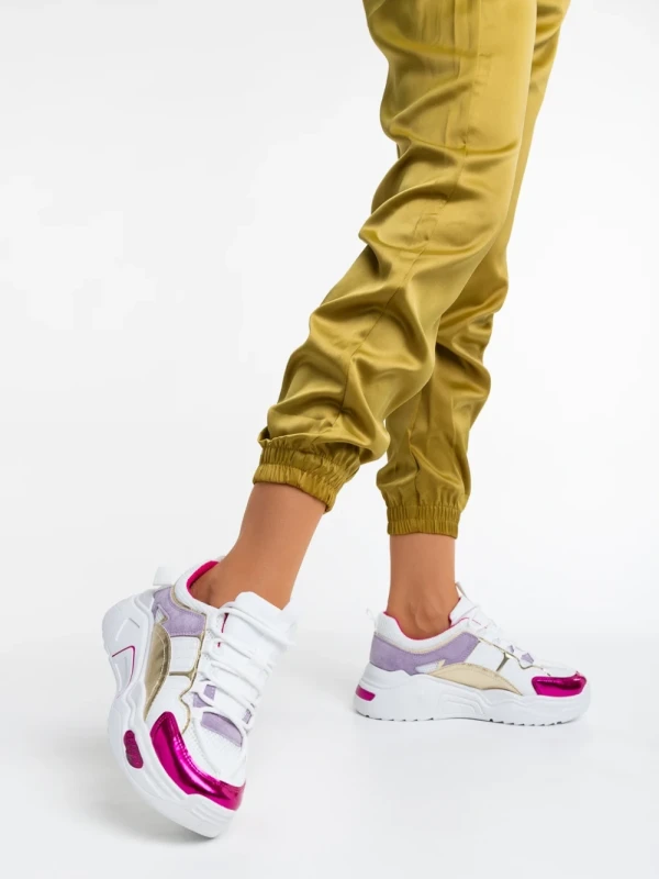 Reena fehér és fukszia női sport cipő ökológiai bőrből és textil anyagból