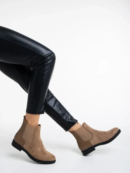 Dominika bézs női bokacsizma textil anyagból