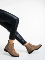 Dominika bézs női bokacsizma textil anyagból