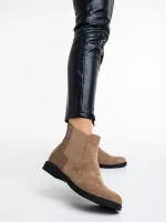 Dominika bézs női bokacsizma textil anyagból