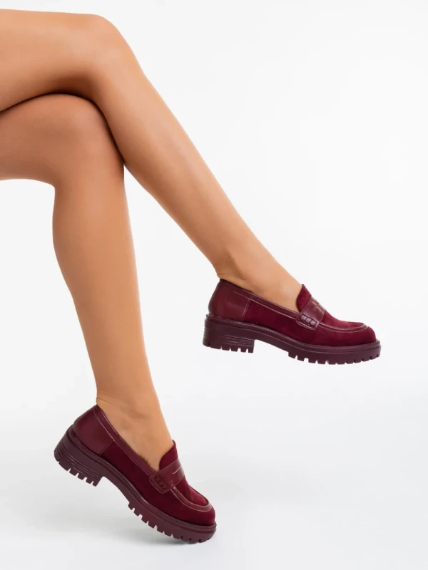 Agneza gránátszínű női félcipő textil anyagból