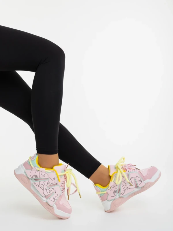 Osiana rózsaszin és sárga női sportcipő ökológiai bőrből
